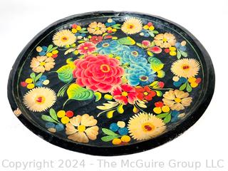 Mexican Batea Hand Painted and Carved Wood Bowl.  17.5" diameter