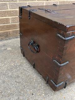 18th Century Korean Wooden Bandaji Money Trunk with Hand Forged Iron Fittings. 17" x 18" x 42".