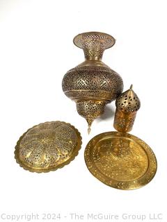 Pierced Brass Trays and Lamps