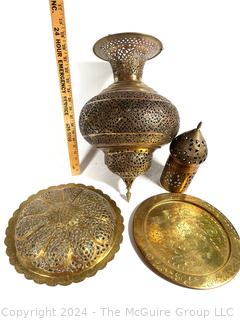 Pierced Brass Trays and Lamps