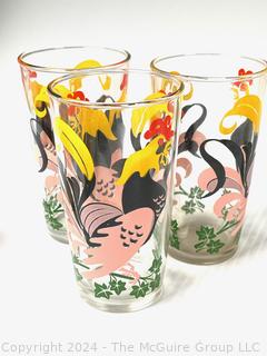 Mid Century Hazel Atlas Rooster Tumblers, Character Shot Glasses,  1979 Pepsi  & McDonalds  and Frosted Tumblers with Antique Cars