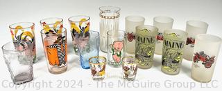 Mid Century Hazel Atlas Rooster Tumblers, Character Shot Glasses,  1979 Pepsi  & McDonalds  and Frosted Tumblers with Antique Cars