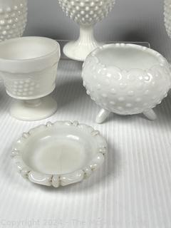 Selection of Hobnail Milk Glass Items