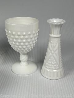 Selection of Hobnail Milk Glass Items