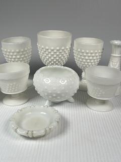 Selection of Hobnail Milk Glass Items