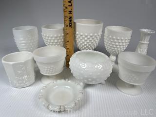 Selection of Hobnail Milk Glass Items