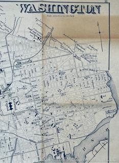 Folded Street Map of Washington DC with names of establishments (references 1878)