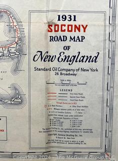 1931 SOCONY Road Map Of New England Standard Oil Company of New York