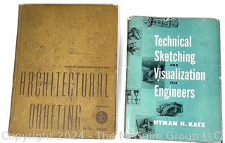 Group Including Architectural Drawing Books, Drafting Supplies, Maps, AAA License Badge & Rubber Stamp