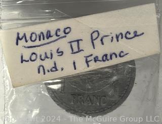 WWII 1943 (ND) Monaco 1 Franc Prince Louis II Aluminum Coin