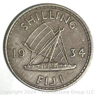 1934 FIJI (Britain) 1 Florin Shilling Silver Coin