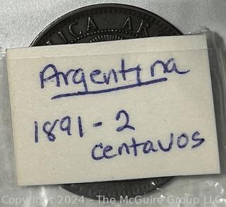 1891 República de Argentina Copper Dos Centavos 2 Cents Coin