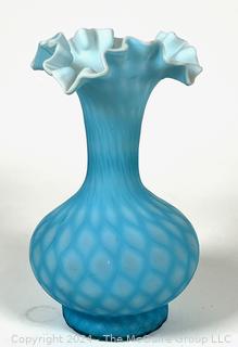 Three (3) Pieces of Fenton Art Glass Including Diamond Optic Ruffle and Quilted Vase