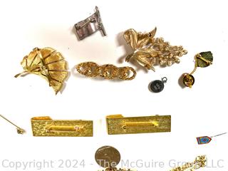 Group of Costume Brooches, Pins and Coin Pendant Necklace