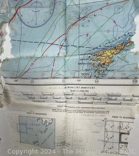 1944 WWII Pilot Silk Double Sided Bail Out Navigation Map of Kagoshima Nagasaki Japan. Damaged. Second of two offered in this auction