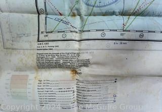 1944 WWII Pilot Silk Double Sided Bail Out Navigation Map of Kagoshima Nagasaki Japan. Damaged. First of two offered in this auction