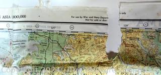 1944 WWII Pilot Silk Double Sided Bail Out Navigation Map of Kagoshima Nagasaki Japan. Damaged. First of two offered in this auction