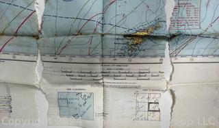 1944 WWII Pilot Silk Double Sided Bail Out Navigation Map of Kagoshima Nagasaki Japan. Damaged. First of two offered in this auction