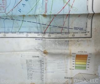 1944 WWII Pilot Silk Double Sided Bail Out Navigation Map of Kagoshima Nagasaki Japan. Damaged. First of two offered in this auction