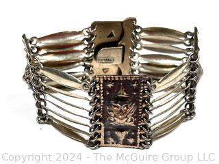 Sterling Silver Articulated Mayan Pyramid Link Bracelet.  38g