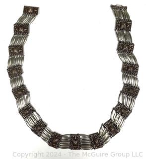 Sterling Silver Articulated Mayan Pyramid Link Necklace. 28" 140g