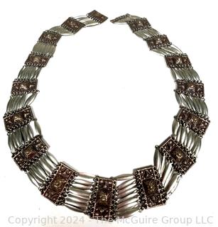 Sterling Silver Articulated Mayan Pyramid Link Necklace. 28" 140g