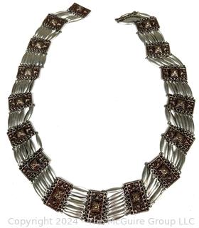 Sterling Silver Articulated Mayan Pyramid Link Necklace. 28" 140g