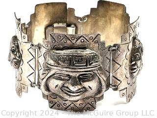 Peruvian Sterling Silver Panel Link Bracelet Signed by Artist JFM.  71 grams
