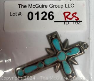 Silver with Inset Turquoise Stone Cross Pendant