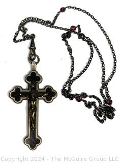 Inlaid Pectoral Cross Crucifix Pendant on Chain. Made in Germany.