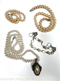 Four (4) Faux Pearl Necklaces