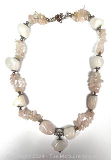 Rose Quartz Rough Cut Bead Necklace