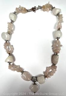 Rose Quartz Rough Cut Bead Necklace