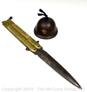 Bailsong Style Butterfly Knife, Unmarked and Small Chinese Helmet Shaped Bell with Markings