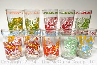 Set of Ten (10)  1974  Warner Bros Welch’s Jelly Jars Tumblers Including  Foghorn Leghorn, Bugs Bunny, Sylvester, Road Runner & Archie