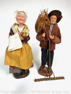 Pair of Santons d'Art de Provence Hand Made Soft Body with Clay Base Figures.  10.5"