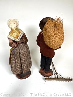 Pair of Santons d'Art de Provence Hand Made Soft Body with Clay Base Figures.  10.5"