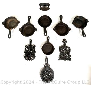 Cast Iron Trivets and Pan Shaped Ashtrays,  Wagner-Ware 