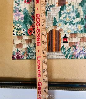 Framed Needlework of Cottage in Bloom