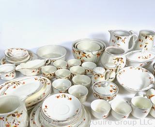 Large Set of Hall's China Co. Dinnerware Set and Serving Pieces in Autumn Leaf Pattern 