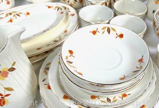 Large Set of Hall's China Co. Dinnerware Set and Serving Pieces in Autumn Leaf Pattern 