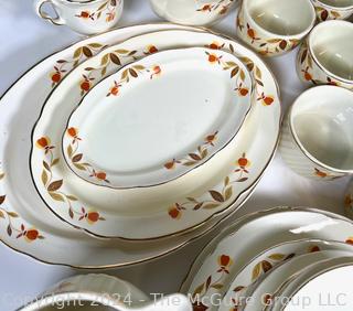 Large Set of Hall's China Co. Dinnerware Set and Serving Pieces in Autumn Leaf Pattern 