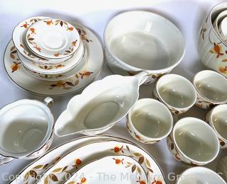 Large Set of Hall's China Co. Dinnerware Set and Serving Pieces in Autumn Leaf Pattern 