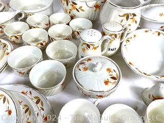 Large Set of Hall's China Co. Dinnerware Set and Serving Pieces in Autumn Leaf Pattern 