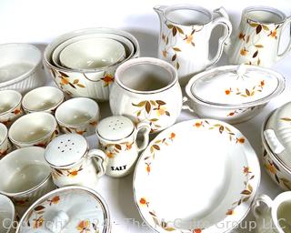 Large Set of Hall's China Co. Dinnerware Set and Serving Pieces in Autumn Leaf Pattern 