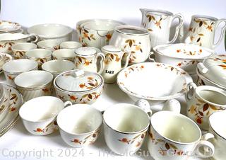 Large Set of Hall's China Co. Dinnerware Set and Serving Pieces in Autumn Leaf Pattern 