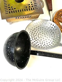 Group of Kitchen Items Including Utensils, Tools and Decorative Items.