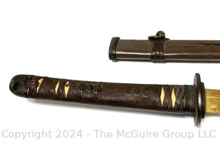 WWII Japanese Sword In Metal Scabbard With Ishizuke Style End Cap And Button Release.  No Visible Markings.