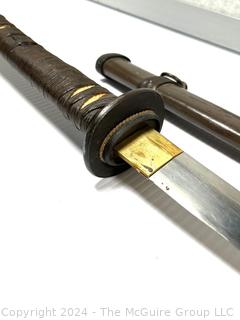 WWII Japanese Sword In Metal Scabbard With Ishizuke Style End Cap And Button Release.  No Visible Markings.