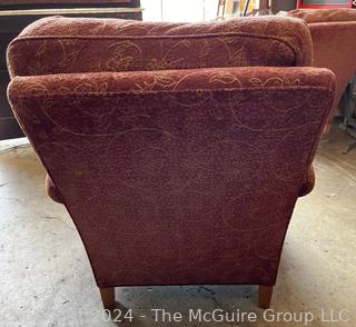 Stickley Fine Upholstery Club Arm Chair in Salmon Red. First of two offered in this auction. 
31 x 30 x 34 1/2"T